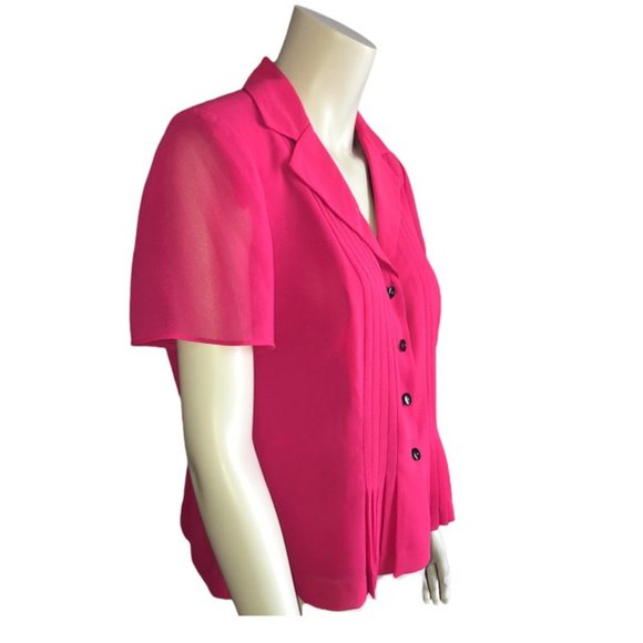 Danny and Nicole sheer dark pink blouse jacket shacket short sleeves Size 14 - Picture 3 of 11